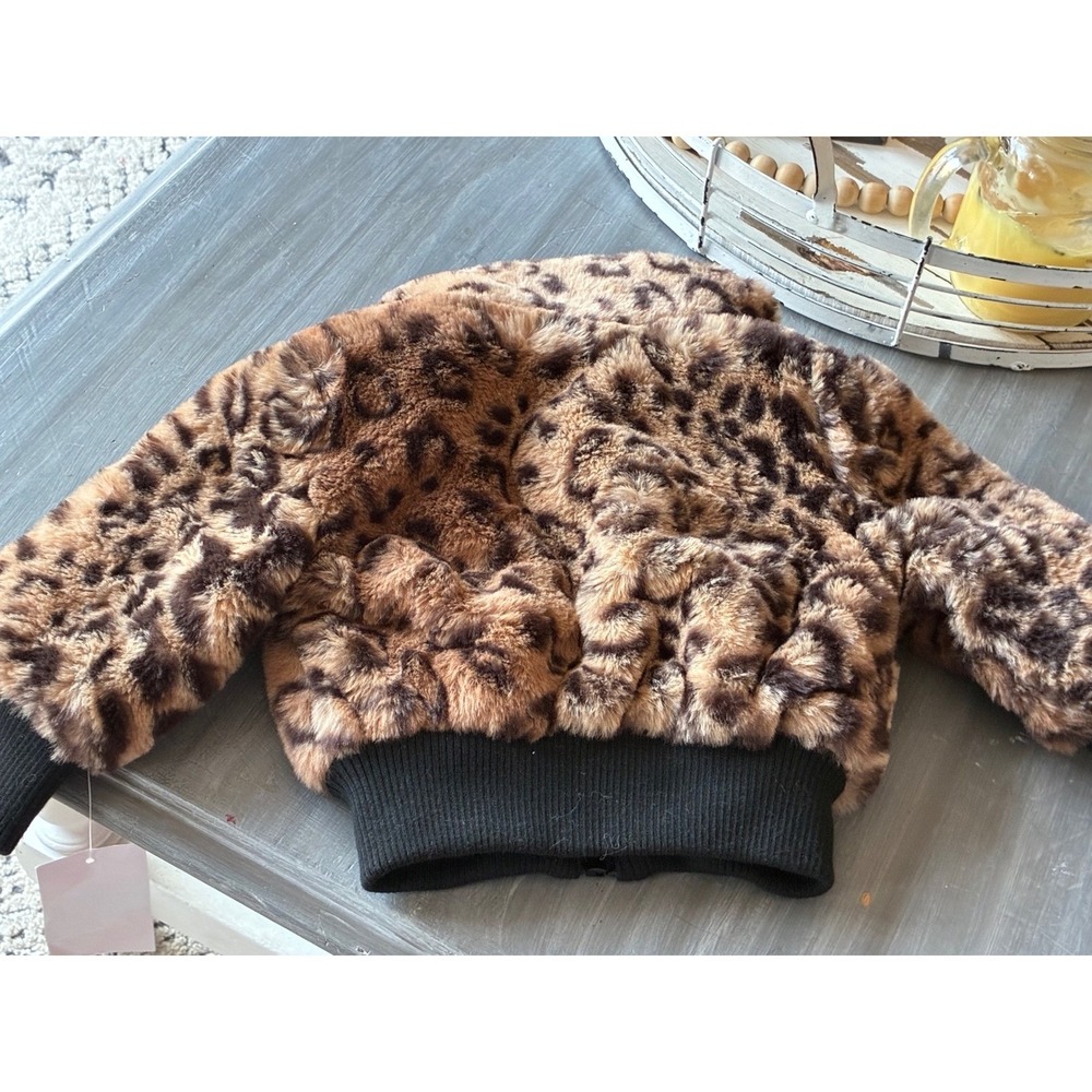 Urban Republic Girls Leopard Faux Fur Bomber Jacket Brown Black 6/9M NWT - Picture 7 of 7